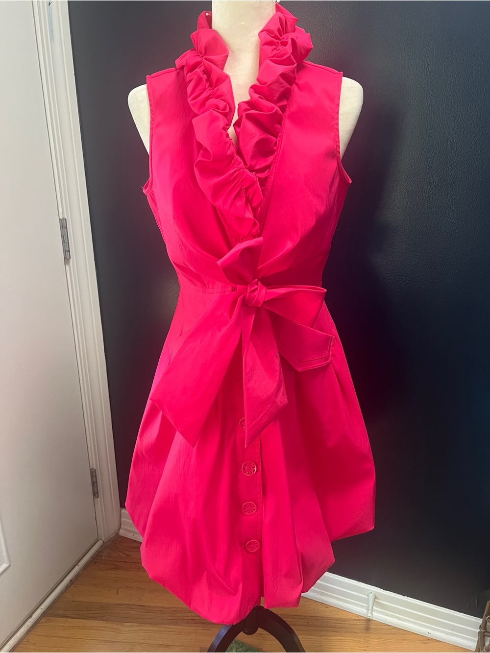 Samuel Dong Bougainvillea Pink Sleeveless Tie-Front Bubble Dress Size M
